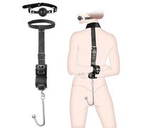 Hook Sex Bondage BDSM Kit with Ball Gag, Slave Leather Neck to Wrist Bondage Restraints Kit, Trainer with Collar Back Handcuffs Harness Strap SM Game Play Toys for Couple
