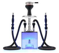 Hookah Set with Everything - Kitosun Updated Cube Modern Shisha include Vulcan HMD Silicone Phunnel Bowl Silk Pipe Coal Tongs Remote LED Light for Great Smoking | Easy Cleaning Easy Inhale (2-hoses)