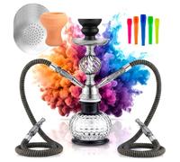 Hookah Shisha Set 2 Hose 12" Modern Shisha Hookah Large Clay Bowl 50 Mouth Tips and 50 Foil