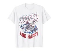 Hooked and Happy Funny Fishing Skeleton Patriotic Angler Value Graphic T-Shirt, Men, White, L