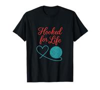 Hooked for Life Knitting Heart Yarn Design T-Shirt