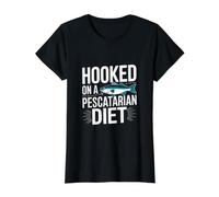 Hooked On A Pescatarian Diet Pescetarianism Value Graphic T-Shirt, Women, Black, L