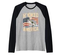 Hooked on America Patriotic Fishing American Raglan Baseball Tee
