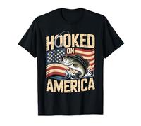 Hooked on America Patriotic Fishing American T-Shirt