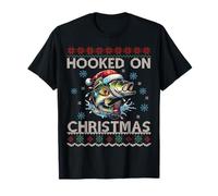 Hooked On Christmas Fishing Bass Ugly Sweater Christmas T-Shirt