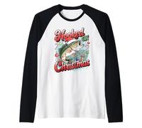 Hooked on Christmas Fishing Holiday Fun Xmas Fish Lover Raglan Baseball Tee