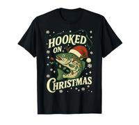 Hooked On Christmas Matching Tee Funny Fishing Xmas Pajama T-Shirt