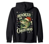 Hooked On Christmas Matching Tee Funny Fishing Xmas Pajama Zip Hoodie