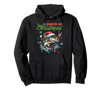 Hooked On Christmas Vintage Christmas Fishing Bass Pullover Hoodie