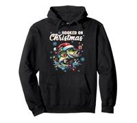 Hooked On Christmas Vintage Christmas Fishing Bass Pullover Hoodie