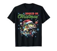 Hooked On Christmas Vintage Christmas Fishing Bass T-Shirt