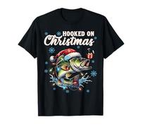 Hooked On Christmas Vintage Christmas Fishing Bass T-Shirt