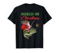 Hooked On Christmas Vintage Santa Christmas Fishing Bass T-Shirt