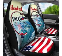 Hooked On Freedom American Flag Fishing 2 Pcs Bucket Seats Covers Soft Front Seats Cushion Cover Absorbent Sweat Car Seat Protector Universal Fit Truck Sedan Mpv