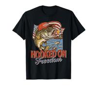 Hooked On Freedom Happy 4th Of July Fishing American Flag T-Shirt