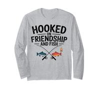 Hooked On Friendship And Fish Anglers Quote Funny Fishing Long Sleeve T-Shirt