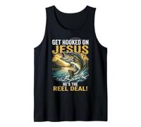 Hooked On Jesus Fisherman Bible Fish Fishing Christian Tank Top