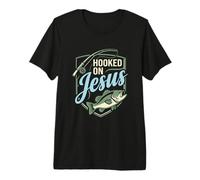 Hooked On Jesus Funny Christian Fishing Design Premium T-Shirt