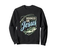 Hooked On Jesus Funny Christian Fishing Design Sweatshirt