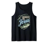 Hooked On Jesus Funny Christian Fishing Design Tank Top