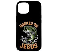 Hooked On Jesus Funny Pun Christian Faith Fishing Lover Case for iPhone 15