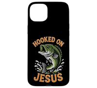 Hooked On Jesus Funny Pun Christian Faith Fishing Lover Case for iPhone 15 Plus