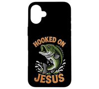 Hooked On Jesus Funny Pun Christian Faith Fishing Lover Case for iPhone 16 Plus