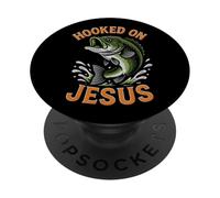 Hooked On Jesus Funny Pun Christian Faith Fishing Lover PopSockets Adhesive PopGrip
