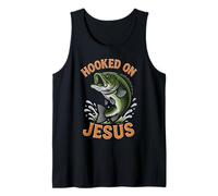 Hooked On Jesus Funny Pun Christian Faith Fishing Lover Tank Top