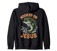 Hooked On Jesus Funny Pun Christian Faith Fishing Lover Zip Hoodie