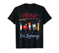 Hooked On Learning Funny Teacher School Classroom Value Graphic T-Shirt, Men, Black, S