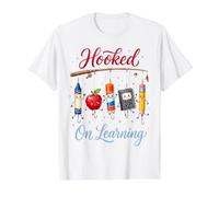 Hooked On Learning Funny Teacher School Classroom Value Graphic T-Shirt, Men, White, L