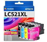Hookink 4Pack 521 ink cartridges replacement for Brother DCP-J1260W | LC521 LC521 XL Ink Cartridges Replacement Compatible for DCP-J1260W DCP-J1313DW DCP-J1360DW DCP-J1310DW DCP-J1460DW Printer