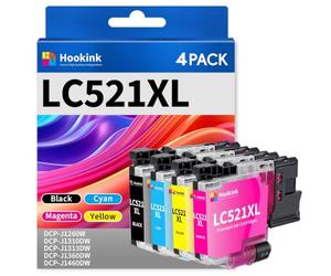 Hookink 4Pack 521 ink cartridges replacement for Brother DCP-J1260W | LC521 LC521 XL Ink Cartridges Replacement Compatible for DCP-J1260W DCP-J1313DW DCP-J1360DW DCP-J1310DW DCP-J1460DW Printer