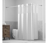 Hookless It’s A Snap! Waffle Shower Curtain, 3-in-1 Curtain Includes Fabric Shower Curtain with Sheer Top Window, Flex-On Rings & Fabric Liner with Magnets, 71” x 74”, White