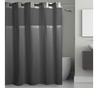 Hookless It’s A Snap! Waffle Shower Curtain, 3-in-1 Shower Curtain Includes Fabric Shower Curtain with Sheer Top Window, Flex-On Rings & Fabric Liner, 71” x 74”, Graphite Grey