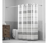 Hookless It's A Snap! Faux Silk Shower Curtain, 3-in-1 Curtain Includes Fabric Shower Curtain with Flex-On Rings & Fabric Liner with Magnets, 71" x 74", Stripe Print, Gray