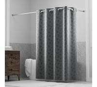 Hookless It's A Snap! Jacquard Shower Curtain, 3-in-1 Curtain Includes Fabric Shower Curtain with Flex-On Rings & Fabric Liner with Magnets, 71" x 74", Botanical Leaves Print, Gray