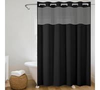 Hookless Linen Texture Shower Curtain with See Through Mesh Window 230GSM Heavy Duty Waterproof Fabric Bathroom Curtain with Weighted Hem, Hotel Style Washable Wet Room Bath Curtain, 183x191cm, Black
