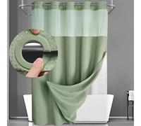 Hookless Sage Green Waffle Shower Curtain Set - 87" L x 72" W Snap Liner Design Easy Install Stylish Bathroom Decor Water-Resistant Mildew-Resistant Modern Home Essentials