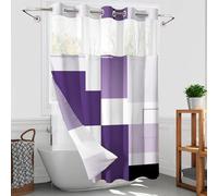 Hookless Shower Curtain with Snap in Liner, Purple No Hook Shower Curtain with Liner Set, Geometric Bathroom Curtain with Liner and See Through Top Window Bathroom Decor Set,71x76 Inches
