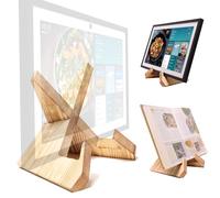 HOOKMEMO Solid Wood Tablet Computer Stands Compatible for Echo Show 15,Echo Show 21,Support Both Horizontal and Vertical Modes.and Suitable for Cookbook Stand Holder Display. (Light Brown)