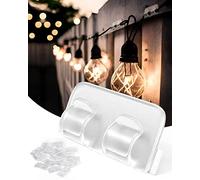 Hooks for Outdoor String Lights Clips: 25Pcs Heavy Duty Cable Clip with Waterproof Adhesive Strips for Hanging Christmas Light - Outside UV-Resistant Clear Cord Holders Outdoors Rope Organizer