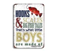 Hooks Scales Big Fish Tales That'S What Little Boys Are Made Of Vintage Look Iron Decoration Plaque Sign For Home Inspirational Quotes Wall Decor Retro Metal Tin Sign 8X12 Inches
