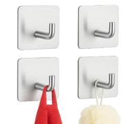 Hooks Stick On Wall Extra Strong 4-pack, Heavy Duty Door Hooks for Hanging Coat Towel Hats Keys in Bathroom Kitchen, Self Adhesive Stainless Steel Sticky Hook - Silver, No Nails & Strong Adhesive