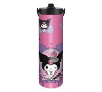 HOOKTA Kuromi Stainless Steel Water Bottle, 590 ml, Stainless Steel with Handle, Kitty Sport Water Bottles with Straw, Leak-Proof, Reusable Drink Cup (Sitting)