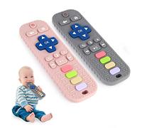 Hooku 2 Pack Silicone Teething Toys for Babies 0-6 Months, Teethers 6-12 Remote Teether Baby, Sensory Babies, Baby Chew Toys, Toddler Infant Newborn Girl Boy, Pink-Gray