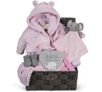 Hoolaroo Baby Gift Set Basket for Girls Pink Large Gift Hamper Newborn Elephant Comforter Blanket Baby Shower Special Unique New Present Soft Cute
