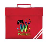 Hoolaroo Gaming Boy School Book Bag - Personalised Homework Bag for Children Controller Design Red