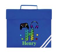 Hoolaroo Gaming Boy School Book Bag - Personalised Homework Bag for Children Controller Design Royal Blue